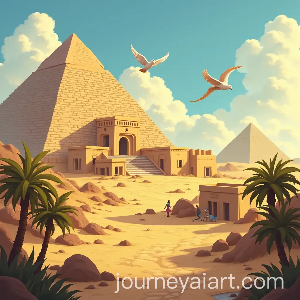 Ancient-Egyptian-Village-with-Giza-Pyramid-and-Doves-in-Anime-Style