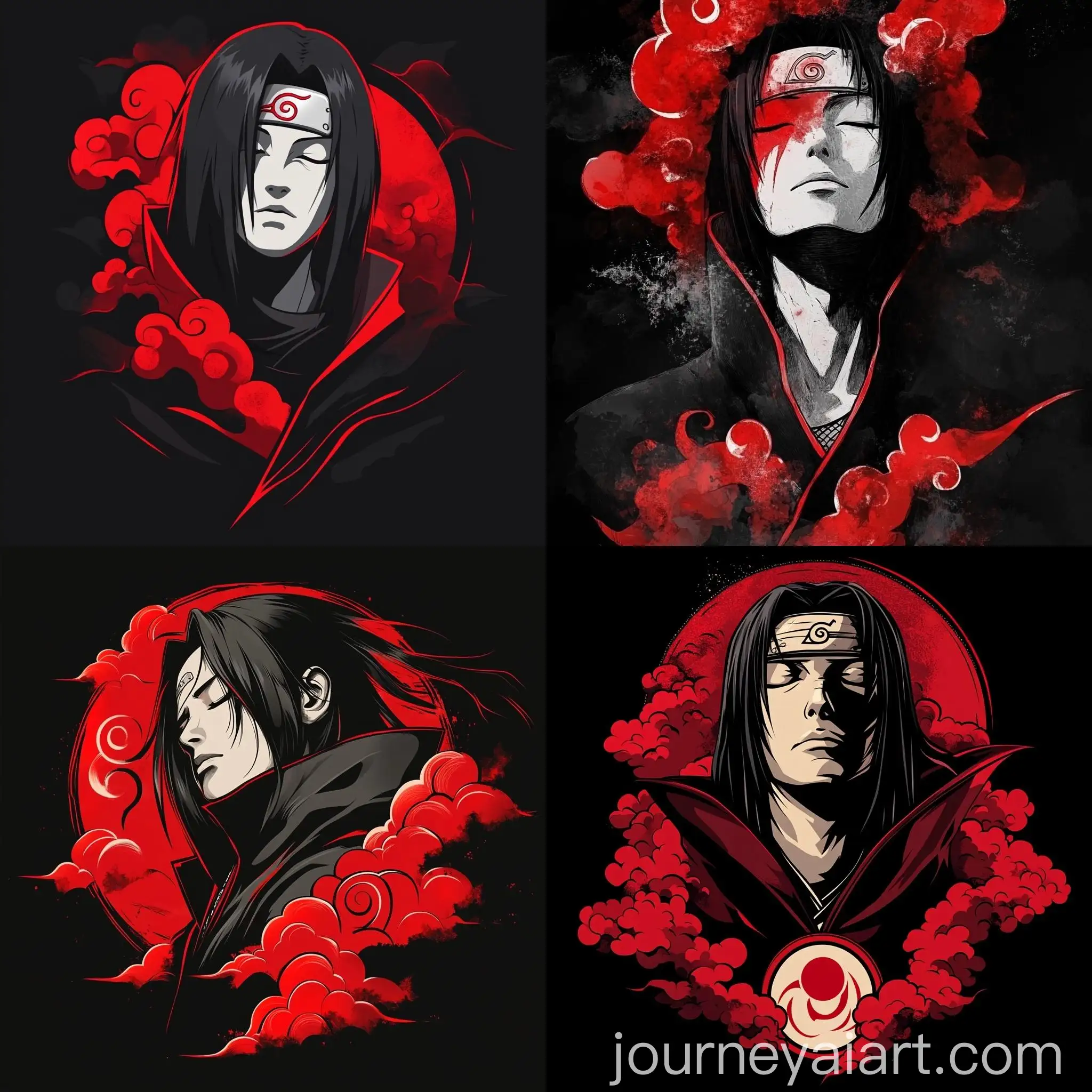 Itachi-Uchiha-Portrait-in-Akatsuki-Cloak-on-Uchiha-Clan-Background
