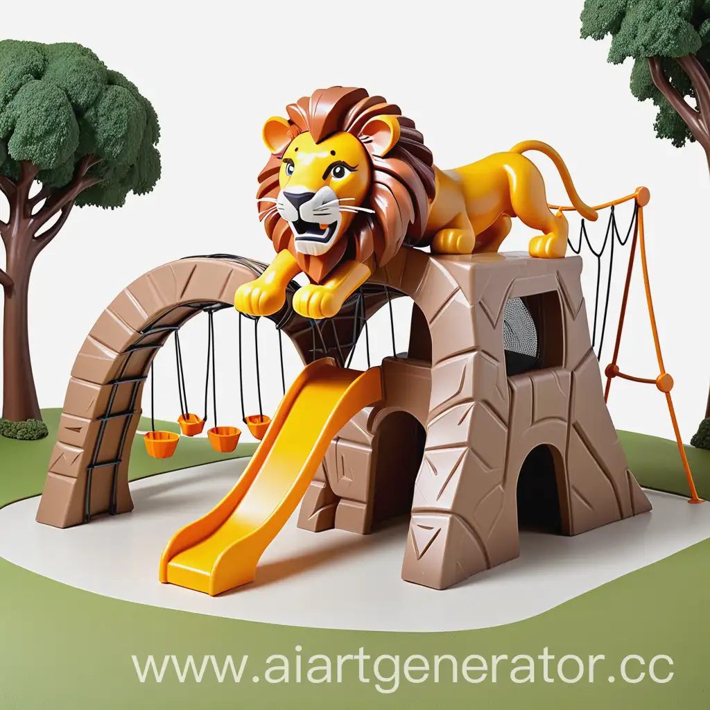 LionShaped-Playset-Attraction-with-Cables-Climbing-Nets-and-Hills-for-Kids-Aged-712