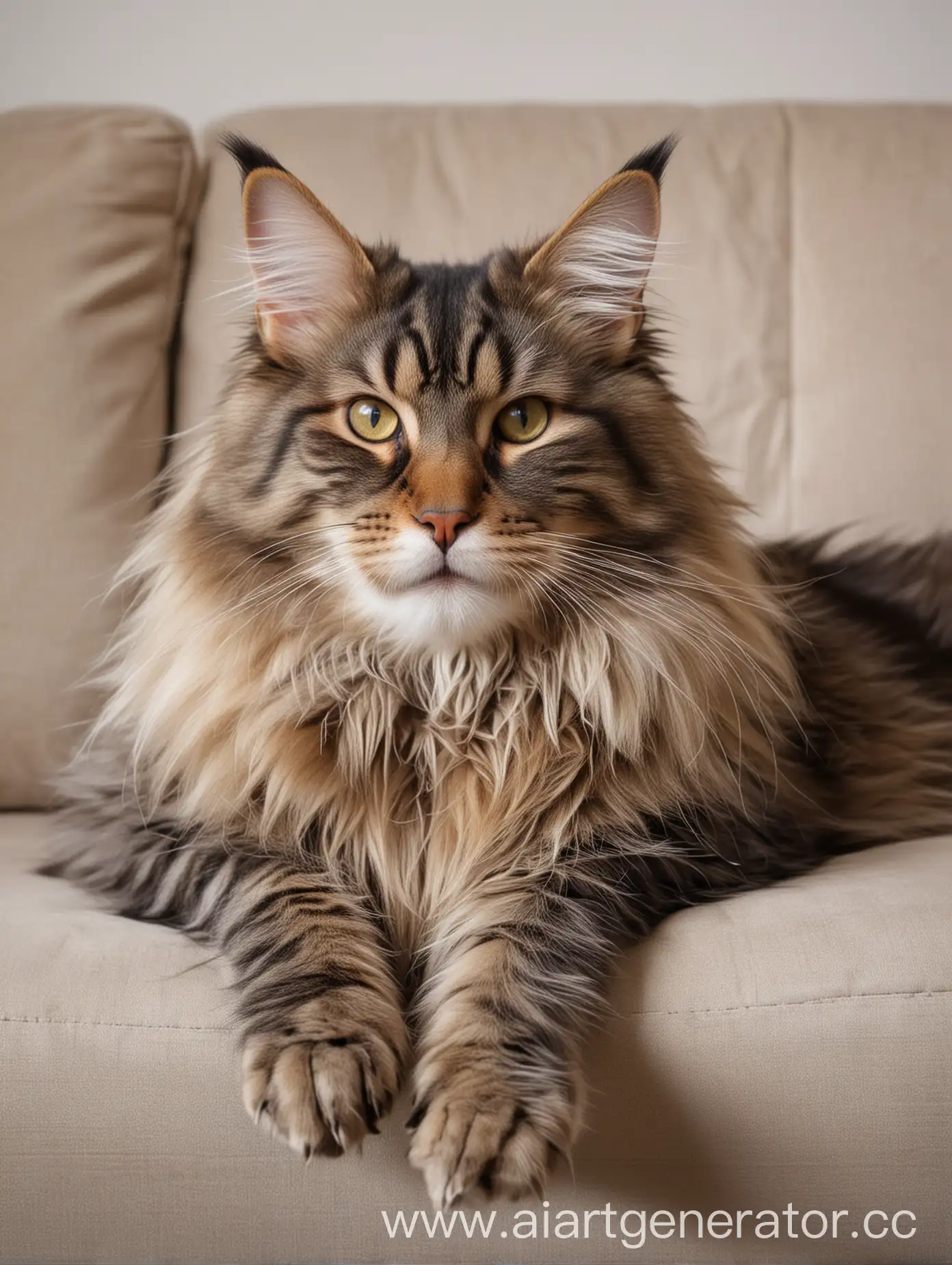 main coon cat lies on a sofa