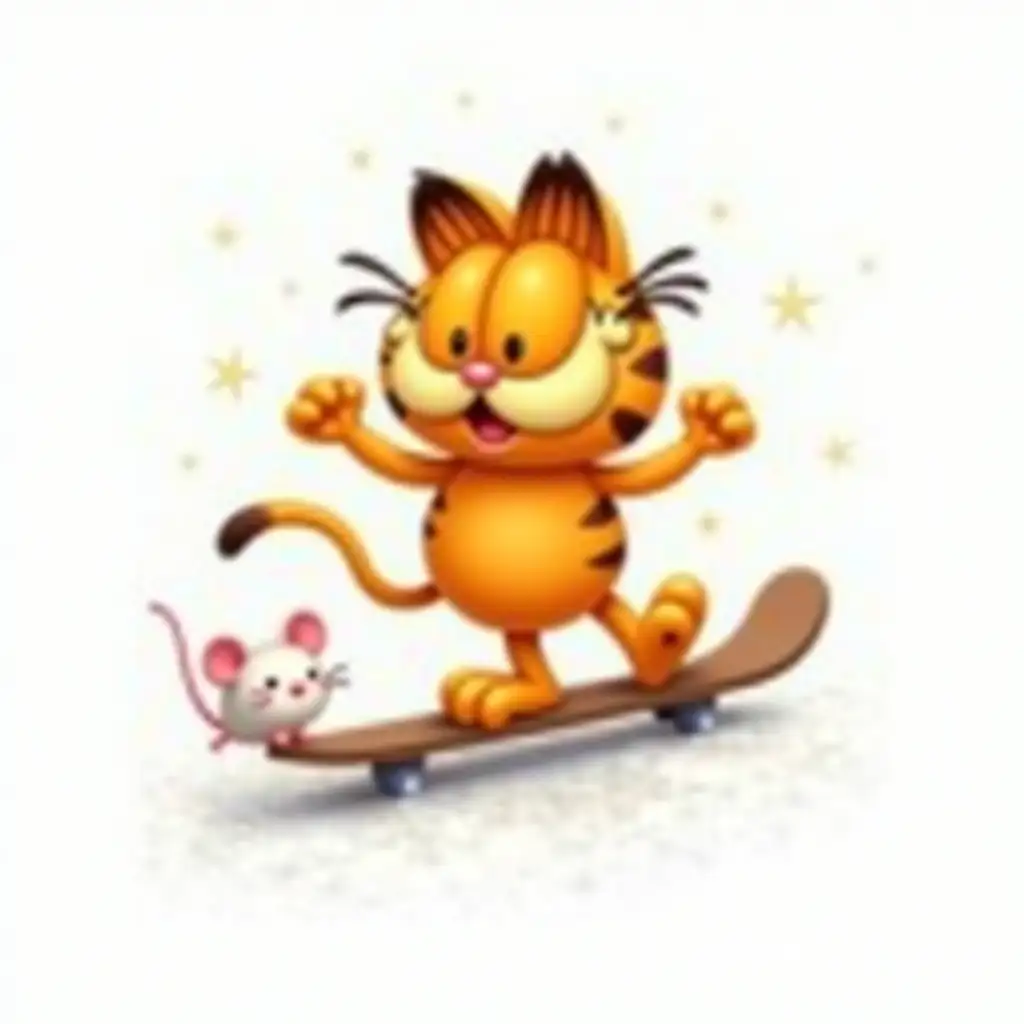 Funny-Ginger-Cat-Garfield-Skating-with-White-Mouse-in-the-Snow