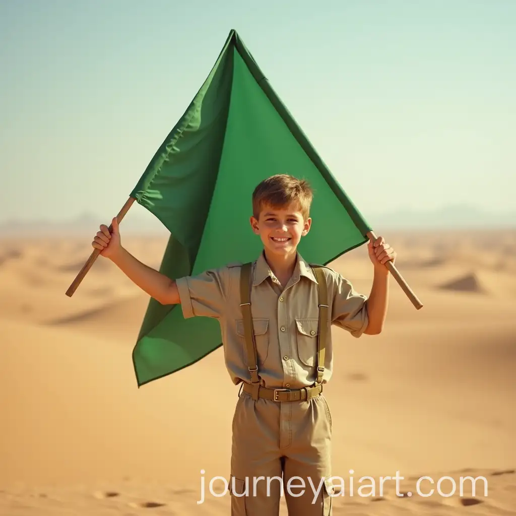 Young-Boy-Holding-Green-Flag-inAI-Image-Prompt-Expansion-Desert-with-Proudly-Singing-Dussere-Phrase