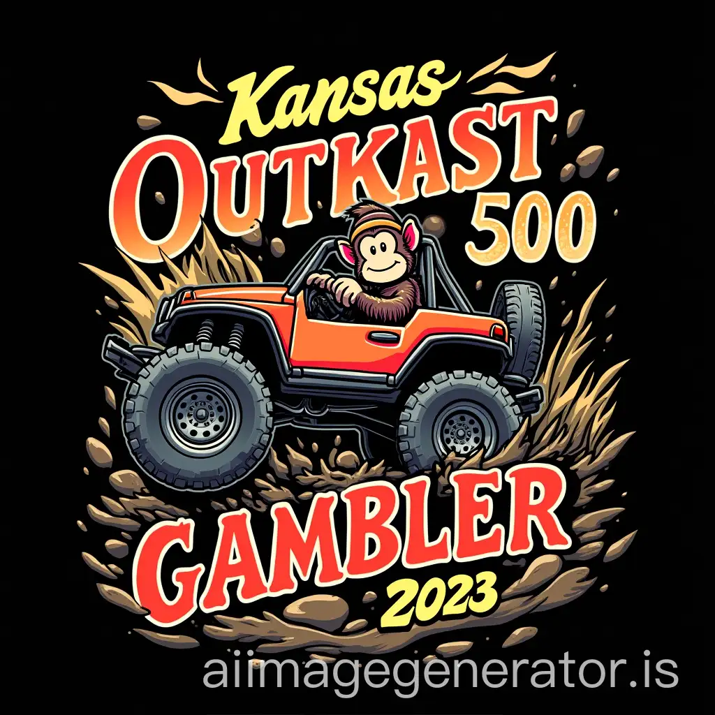 Flying-Monkey-in-OffRoad-Adventure-for-Kansas-OutKast-Gambler-500-Event-TShirt-Design