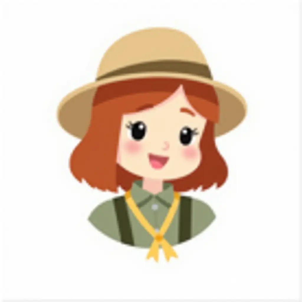 Explorer-Girl-Character-with-Hat-on-White-Background-in-Simple-Style