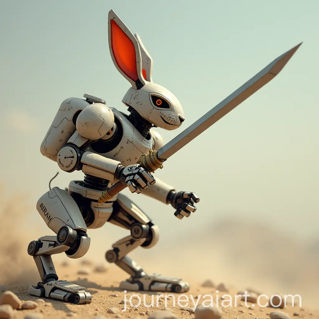 Rabbit-Battling-Robot-with-Sword-in-Futuristic-Arena