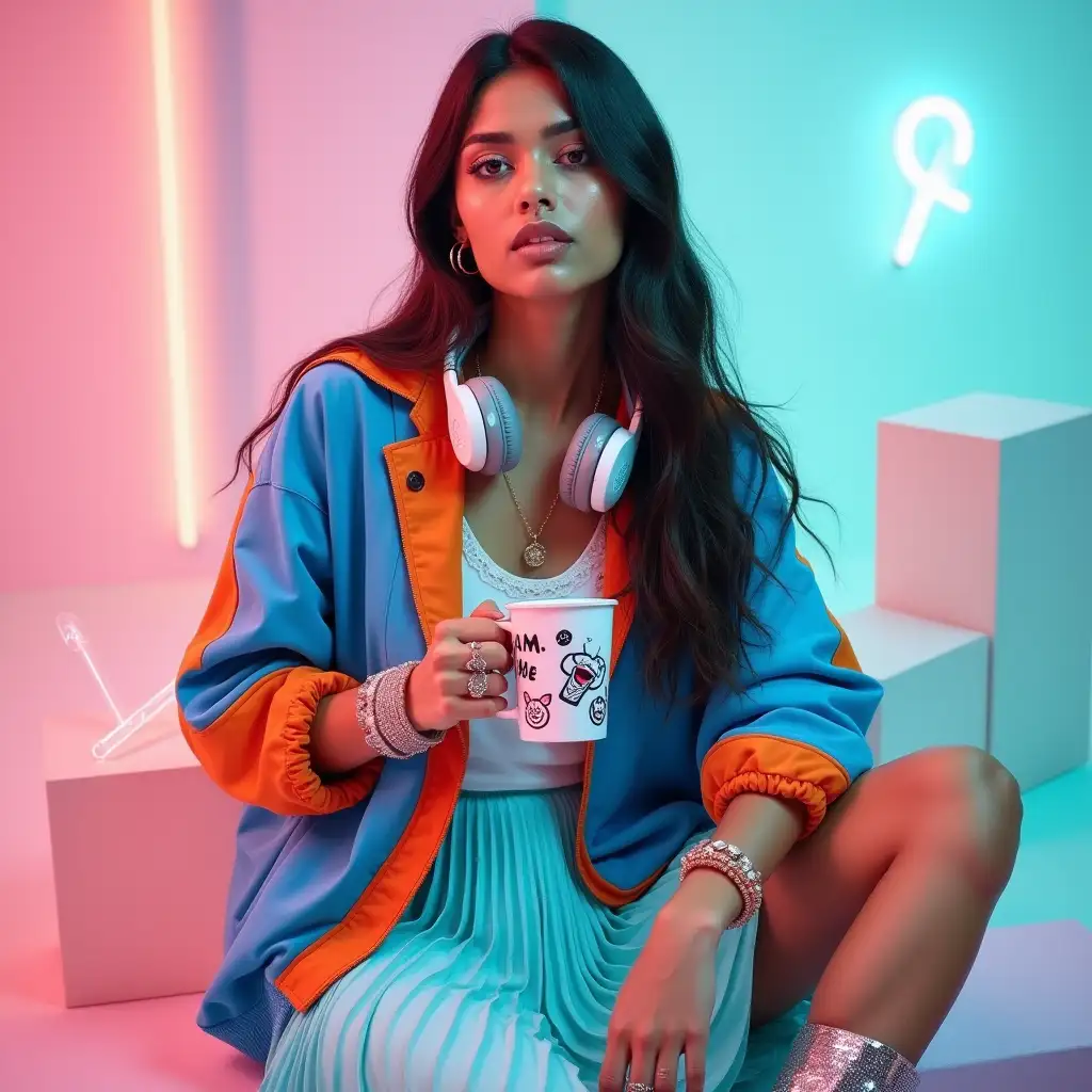 Gen-Z-Fashion-Indian-Model-in-Bold-Oversized-Jacket-and-Pastel-Skirt