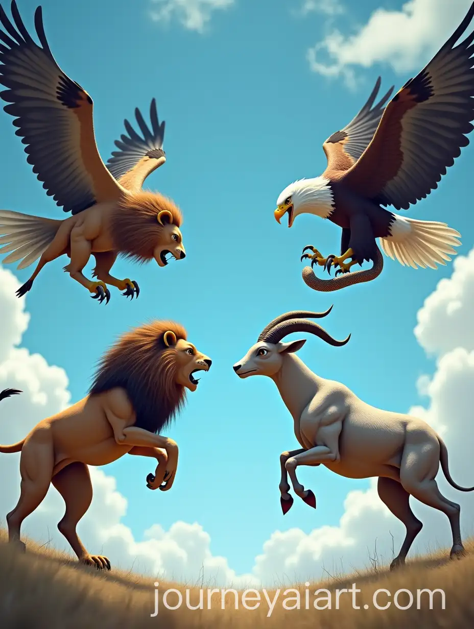 Fierce-MidAir-Standoff-Between-Lion-Eagle-Snake-and-Goat