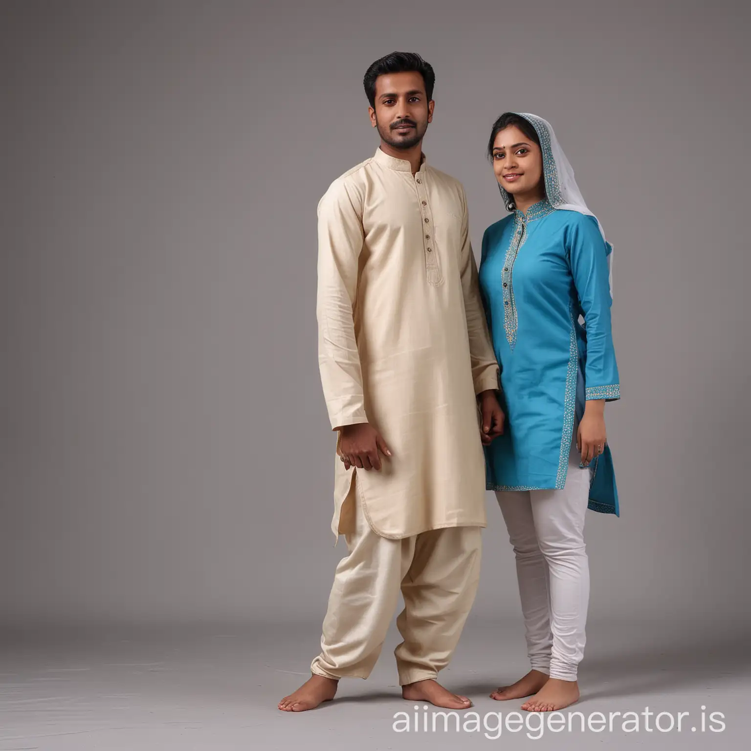 Indian-Hindu-Woman-in-Kurta-with-Muslim-Man-Posing-Together-in-a-Long-Shot