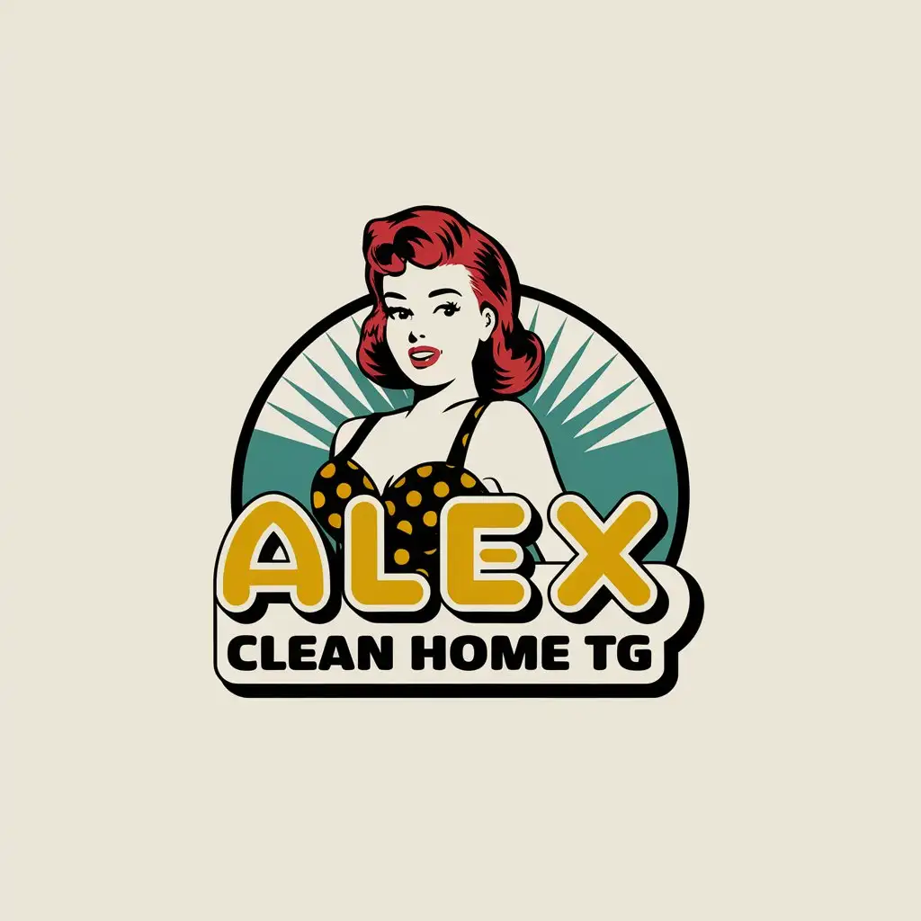 LOGO Design for Alex Clean Home TG Vintage Pinup Girl with Yellow and Black Theme