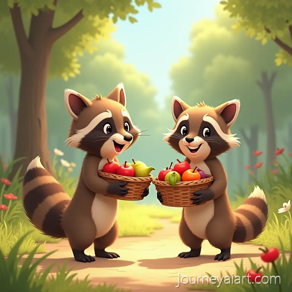 Friendly-Raccoon-Exchange-inAI-Image-Prompt-Expansion-a-Forest-Glade-with-Nut-and-Fruit-Baskets