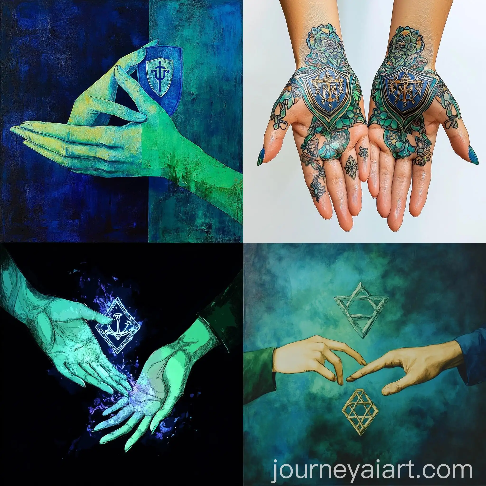 Hands-Holding-Shield-of-David-in-Green-and-Blue-Colors