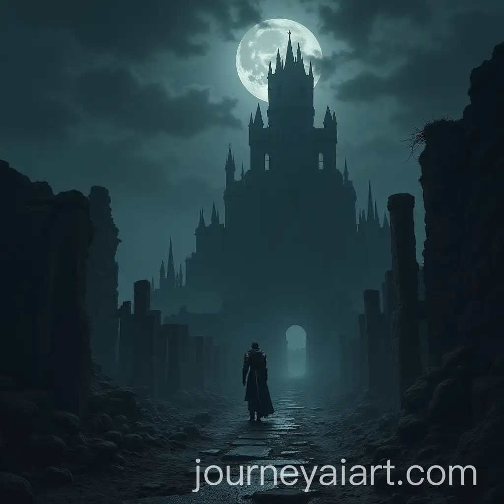 Cursed-Knight-in-Eternal-Darkness-Confronts-Pale-Queen-in-Shadowy-Castle