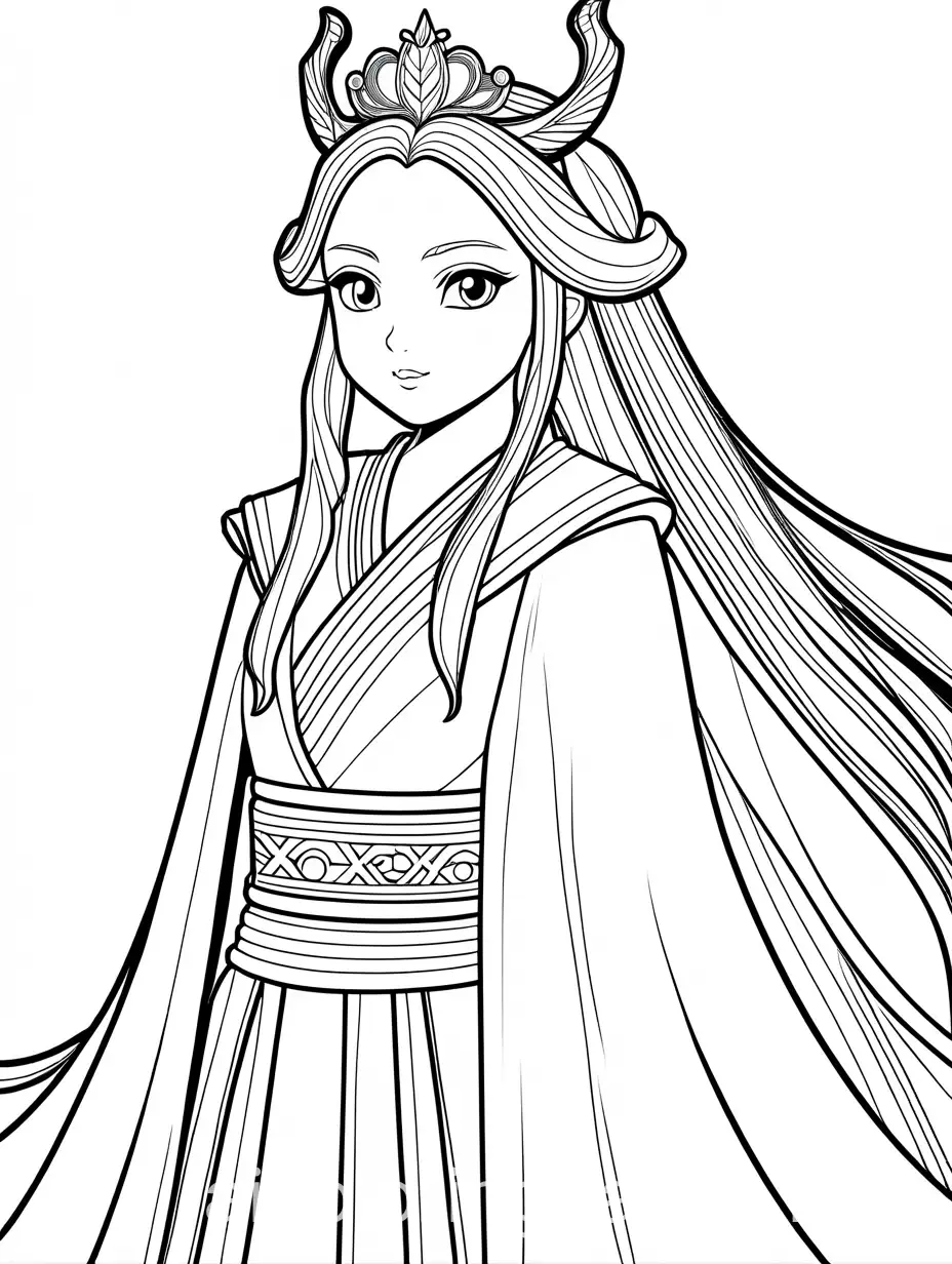 Nezuko-Kamado-as-a-Princess-Simple-Coloring-Page-for-Kids