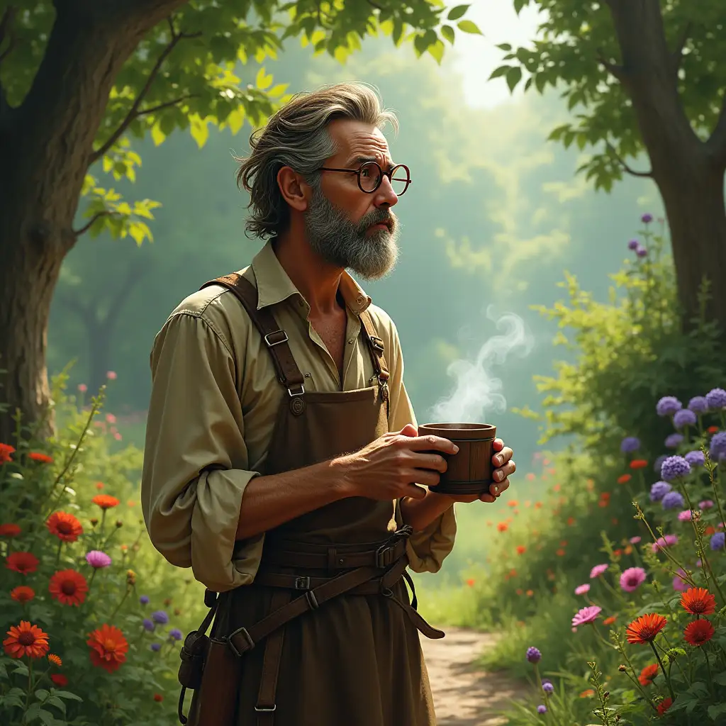 MiddleAged-Herbalist-in-a-Magical-Park-Reflecting-on-Life