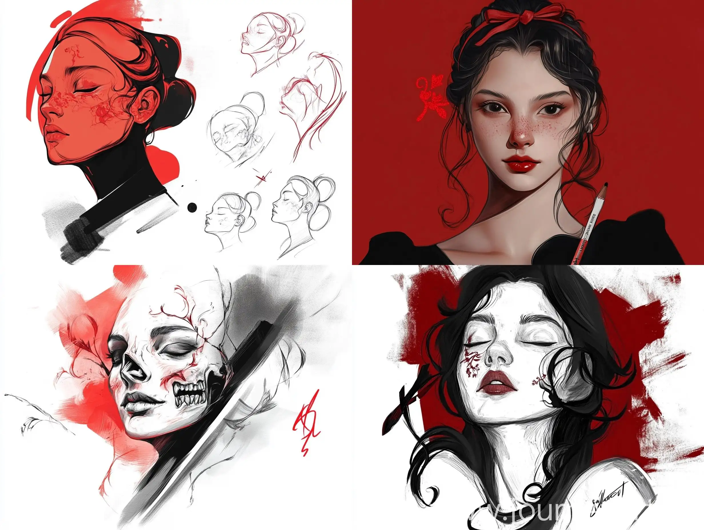 Sketch-Drawing-of-Black-White-and-Red-Artwork