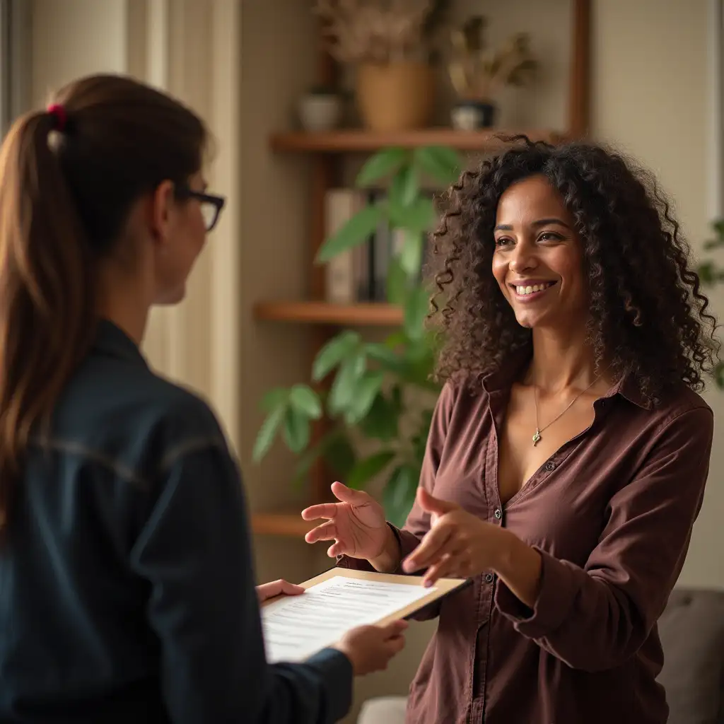 A woman is giving order to someone