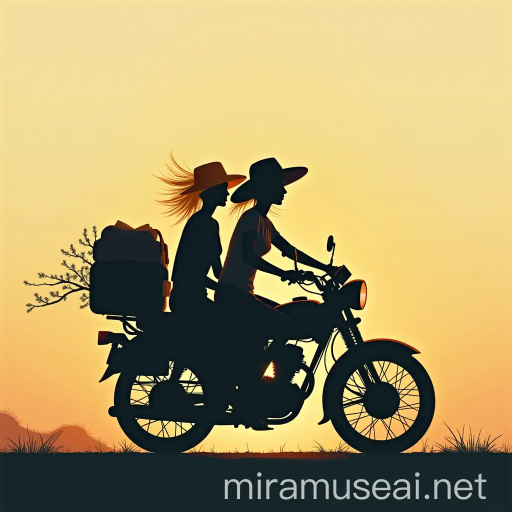 Graphic Silhouettes of Two Girls on a Motorbike Roadtrip