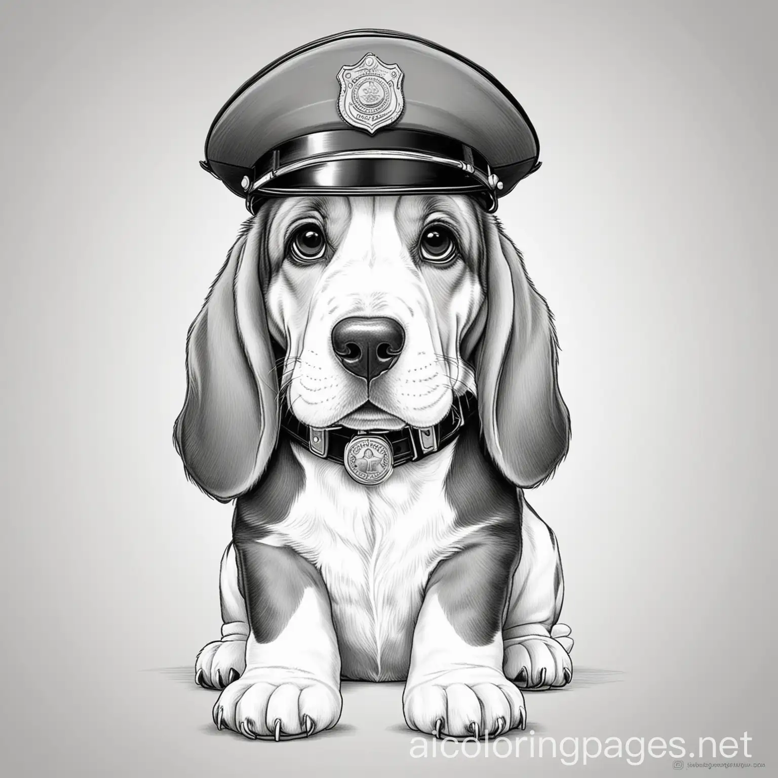 Cute-Basset-Hound-Puppy-Police-Officer-Coloring-Page