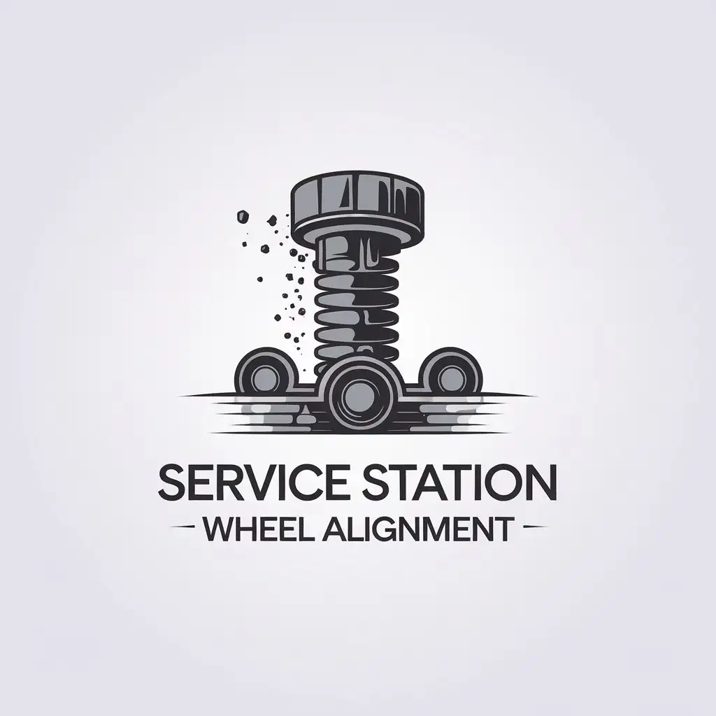 a vector logo design,with the text "Service station Wheel alignment", main symbol:Post of collapse-dissolution,Minimalistic,clear background