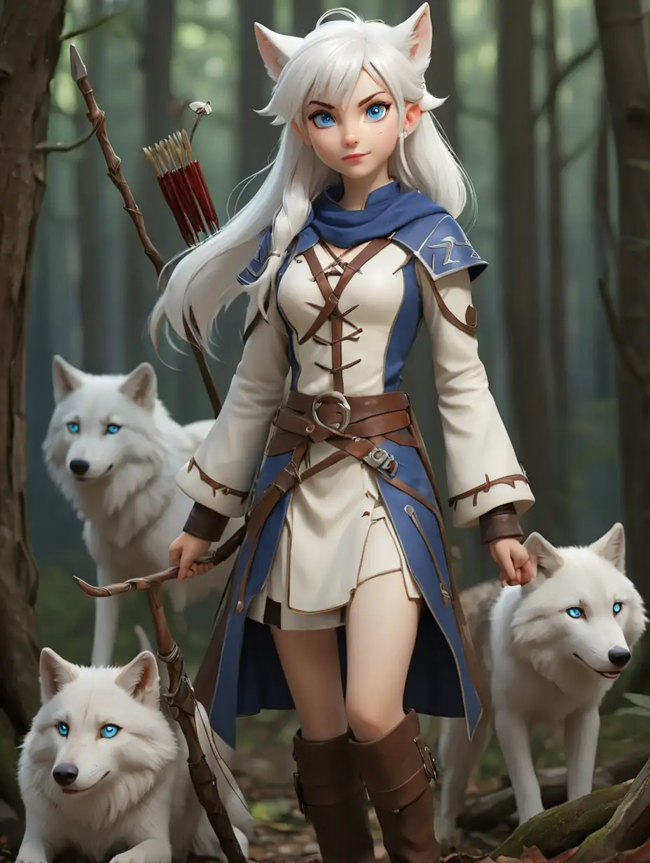 White-Archer-Mage-with-Wolves-in-Forest