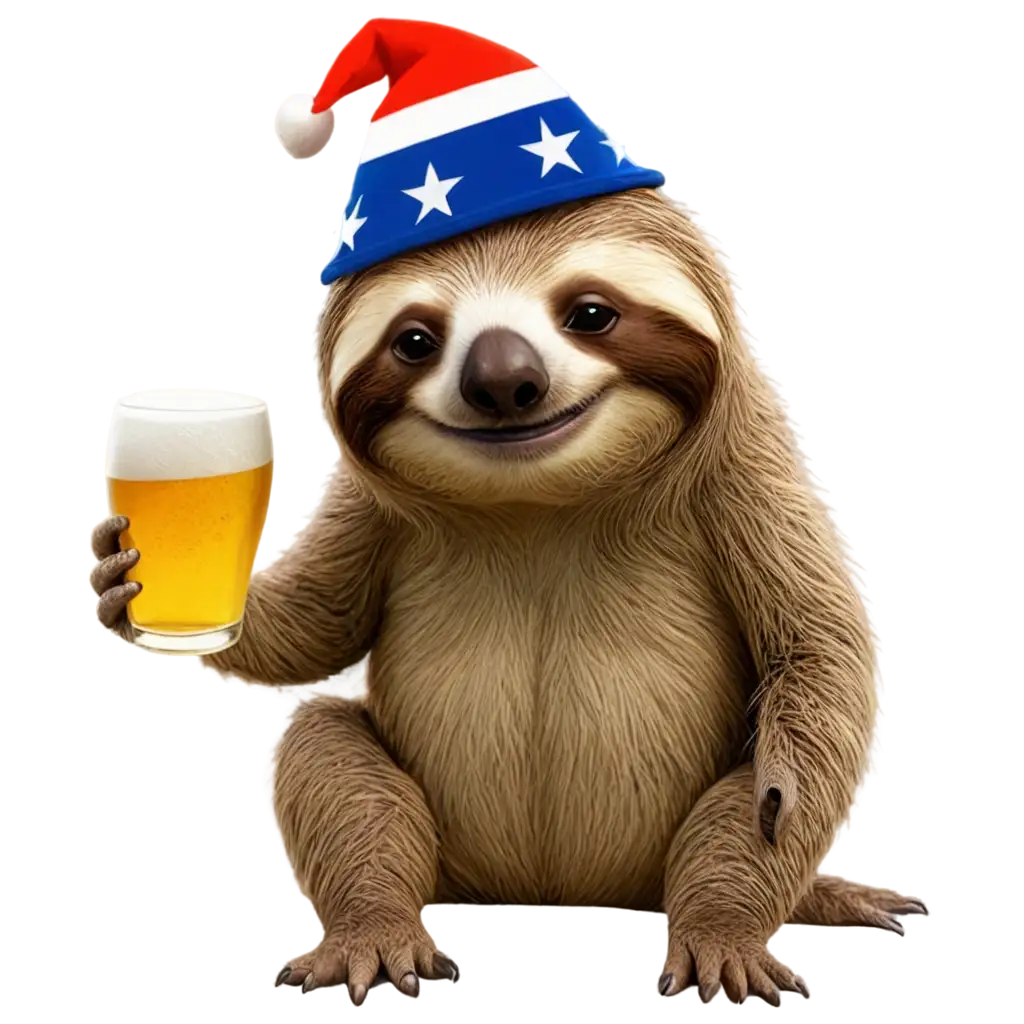 Patriotic Sloth from the country of Costa Rica drinking beer.