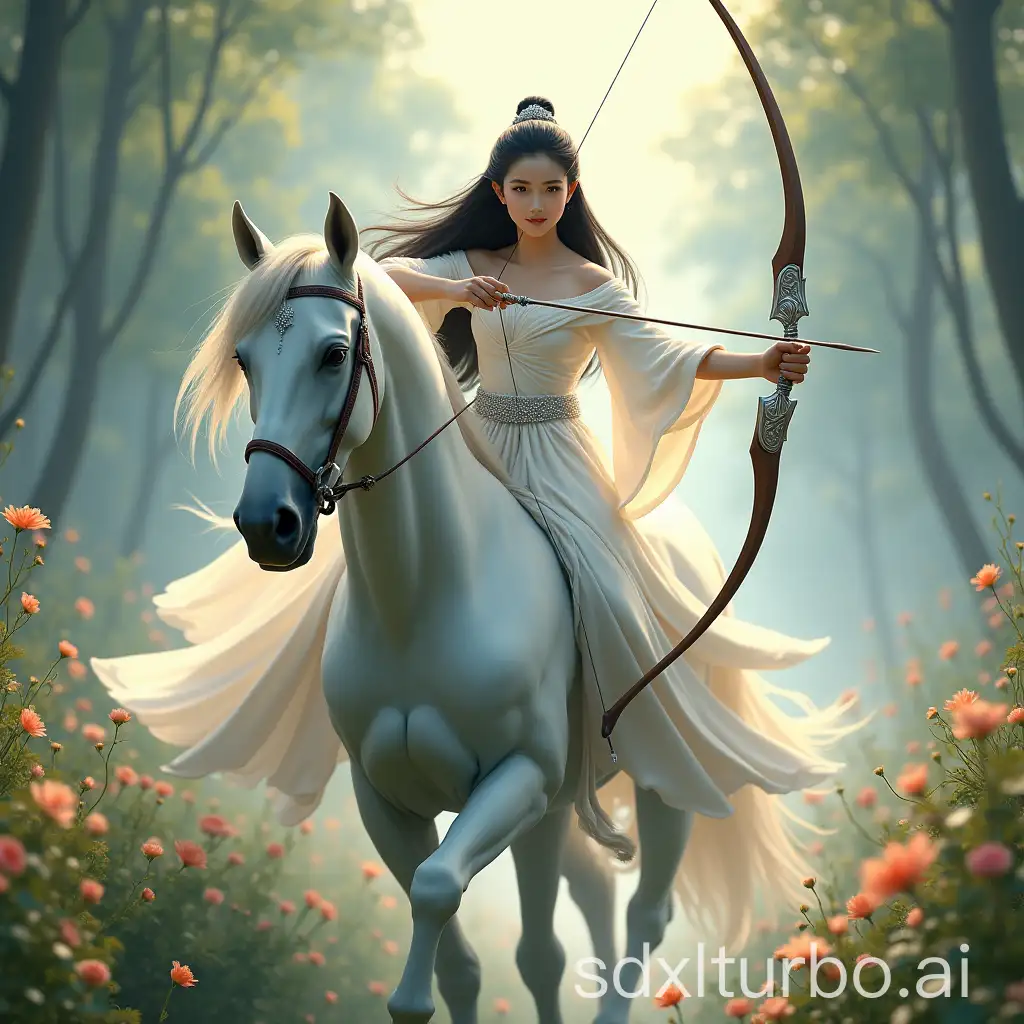 Ethereal-Korean-Bride-Archer-in-a-Forest-of-Roses