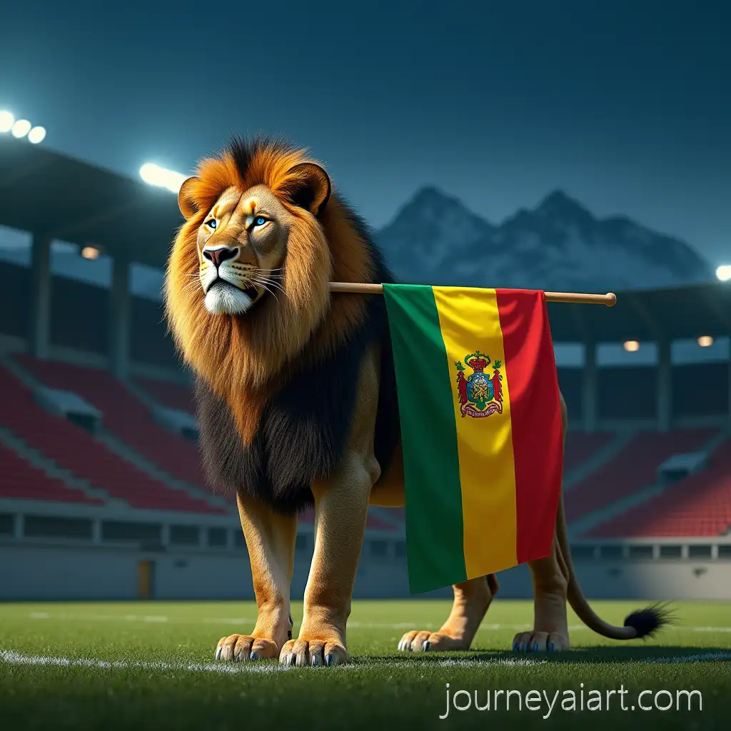 Majestic-Lion-Holding-Bolivian-Flag-in-Estadio-Hernando-Siles-at-Night