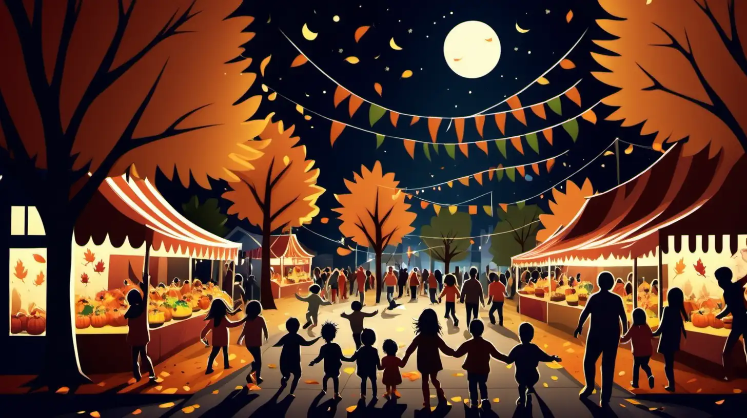 Children Enjoying a Nighttime Fall Festival