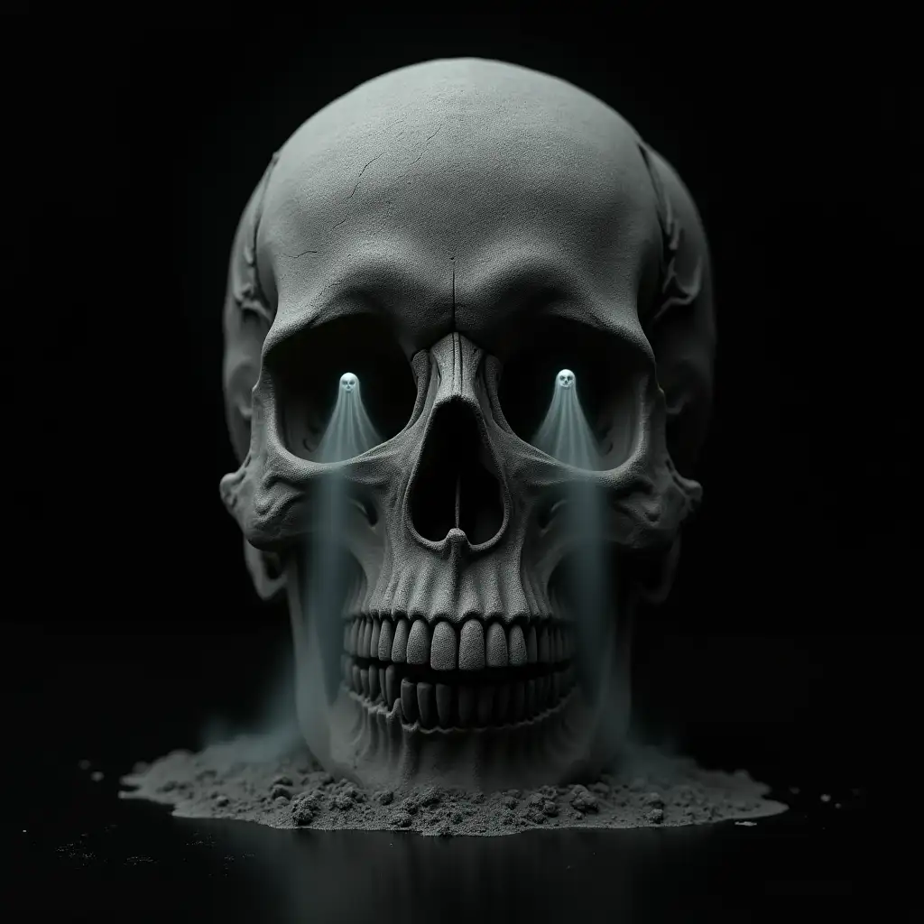 Translucent-Grim-Reapers-Emerging-from-a-Sand-Skull-with-Eerie-Atmosphere