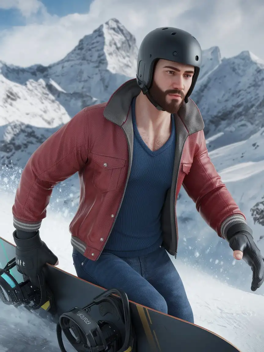 Handsome-Bearded-Man-Riding-Snowboard-with-3D-Special-Effects