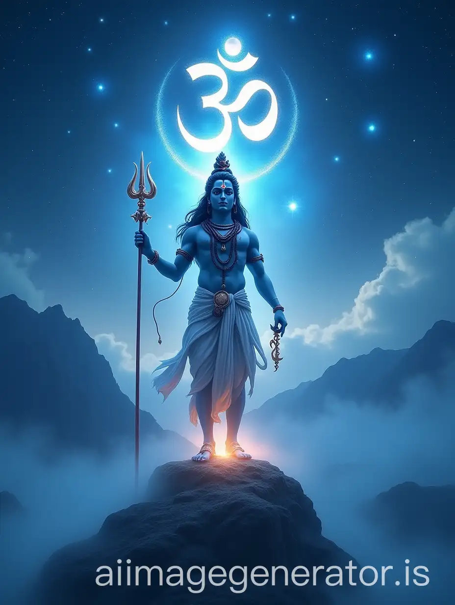 Divine-Lord-Shiva-Radiating-Light-on-Misty-Mountain-Peak-under-Starry-Sky