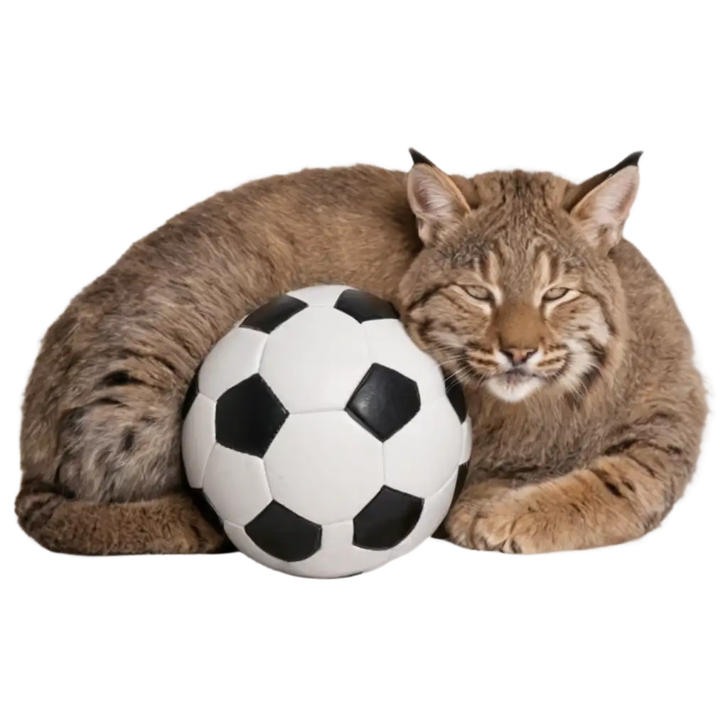 Adorable-Bobcat-Curled-Up-with-a-Soccer-Ball-HighQuality-PNG-Image