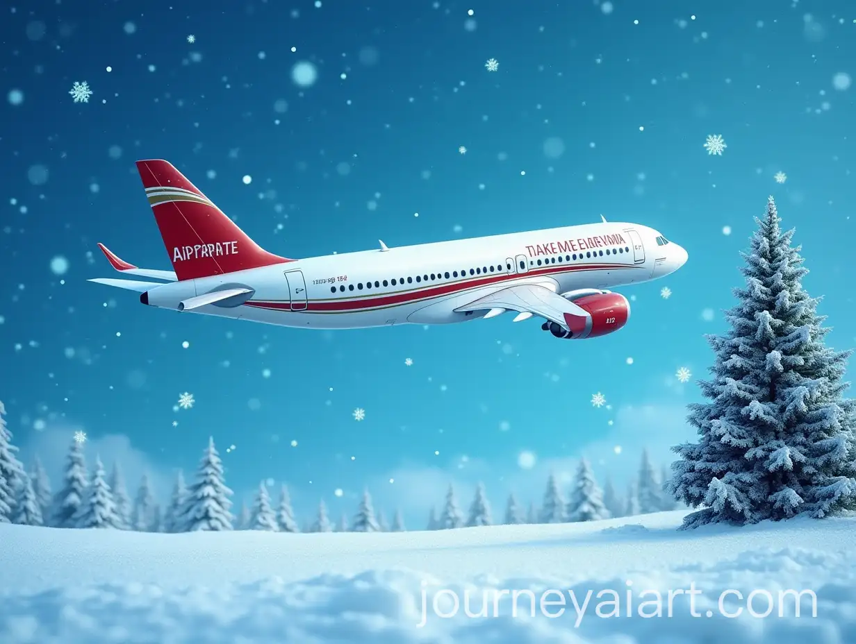 Private-Jet-in-the-Sky-with-Snowflakes-and-Christmas-Tree-on-a-Winter-Day