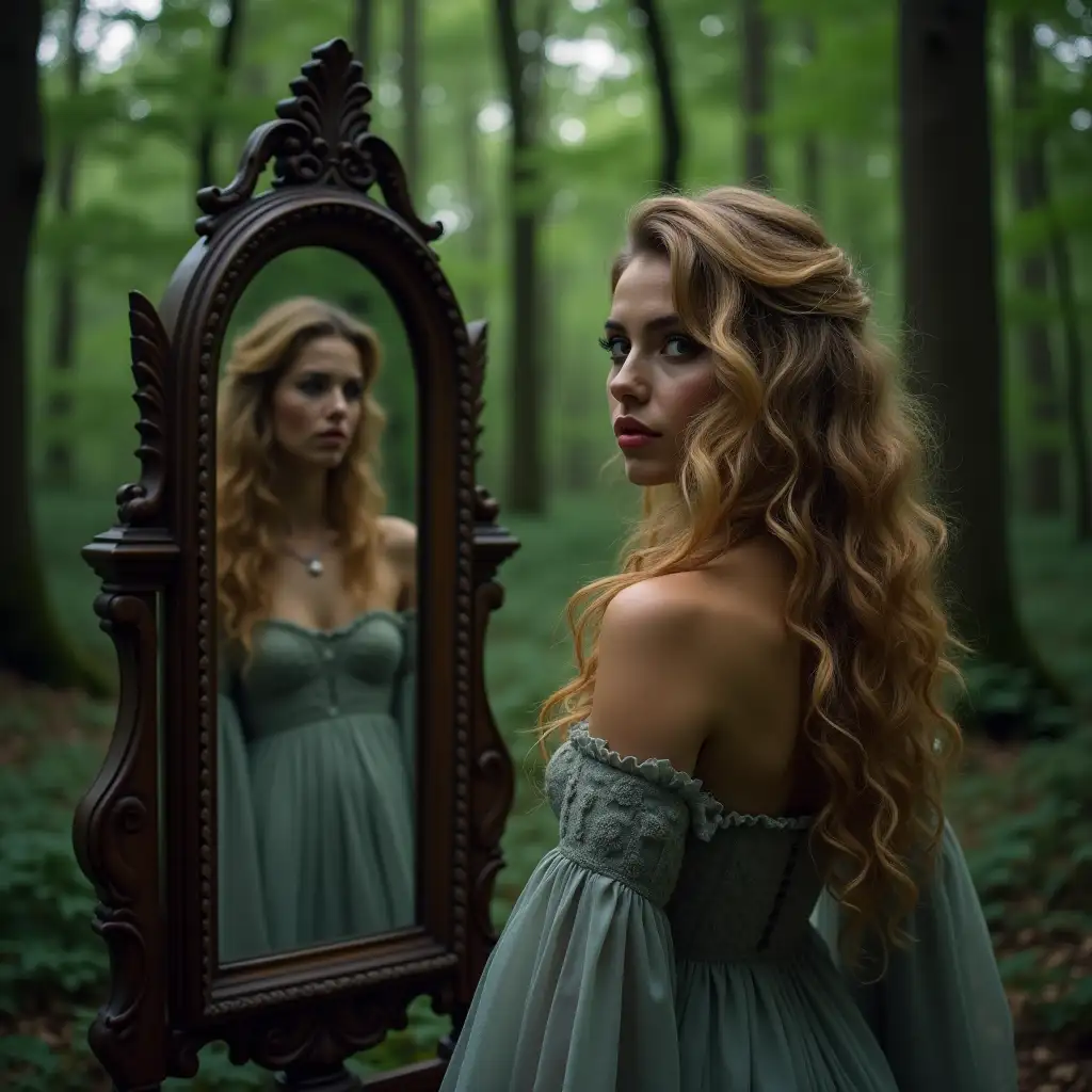 Enchanted-Forest-Reflection-Beautiful-Woman-and-Mysterious-Witch