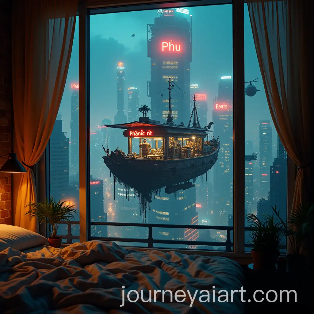 Cyberpunk-Apartment-with-Futuristic-City-View-at-Night