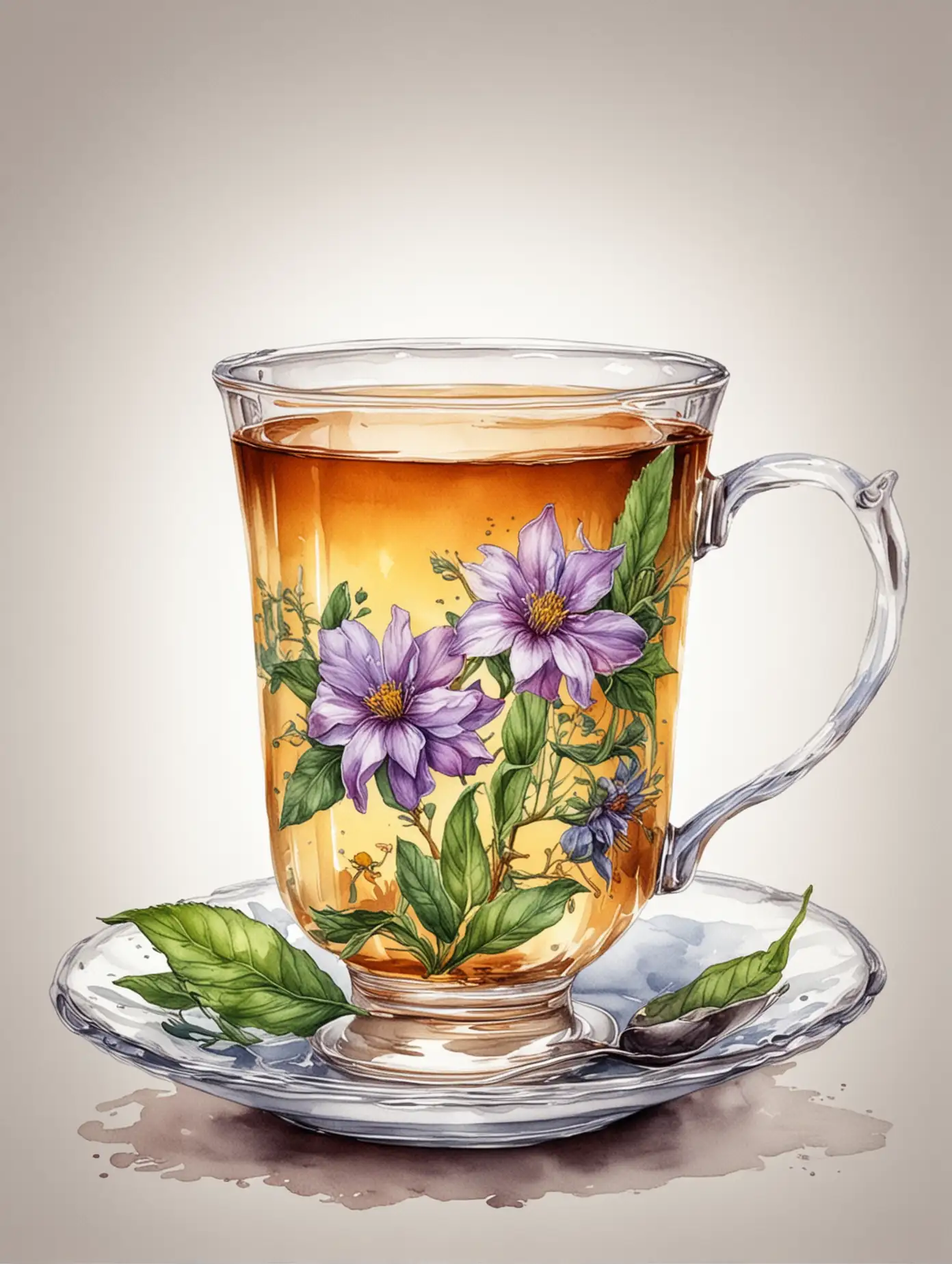 tea cup on white background, watercolor drawing, detailed sketch, high quality