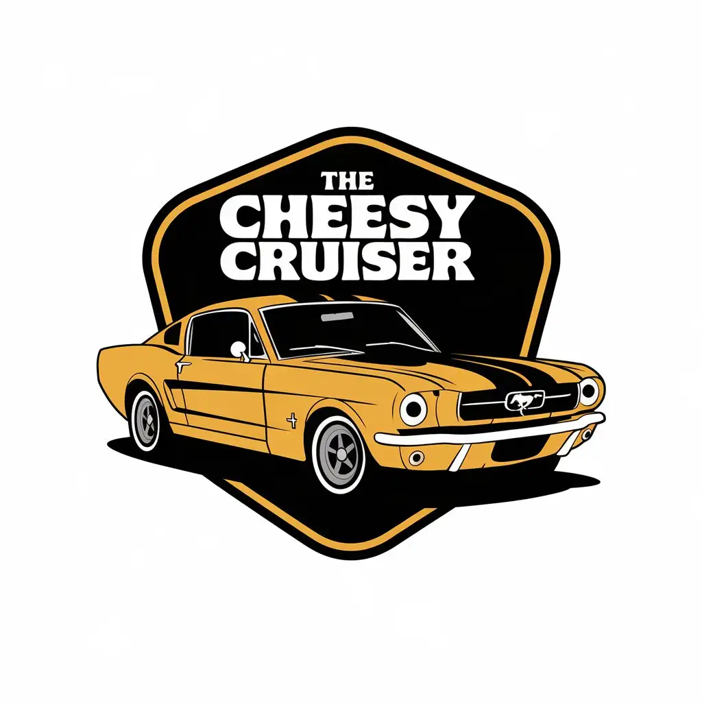 LOGO Design for The Cheesy Cruiser Swiss Cheese Classic Ford Mustang Theme for Restaurant Industry