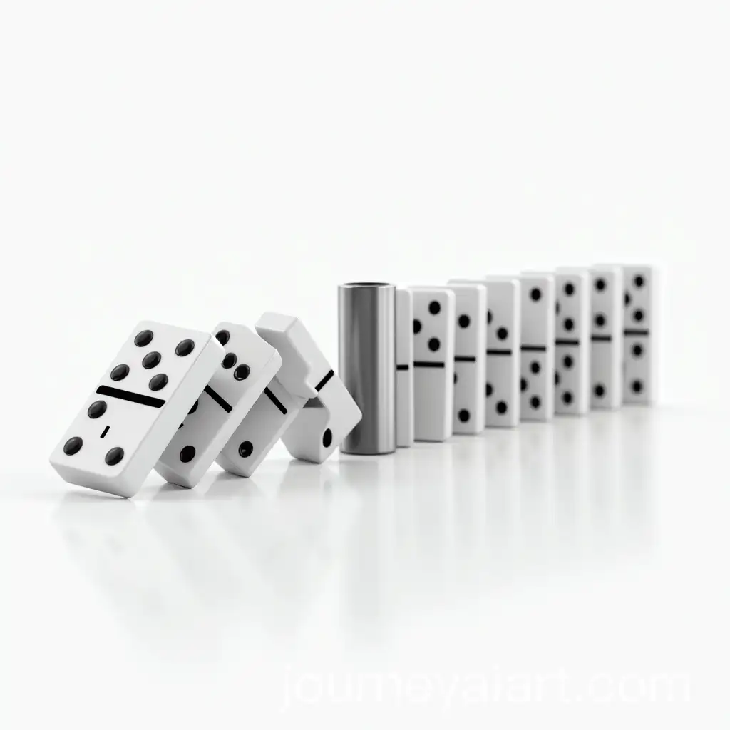 HyperRealistic-DominoDominoes-on-white-backgroundes-with-Steel-Block-in-the-Center-Minimalist-Composition