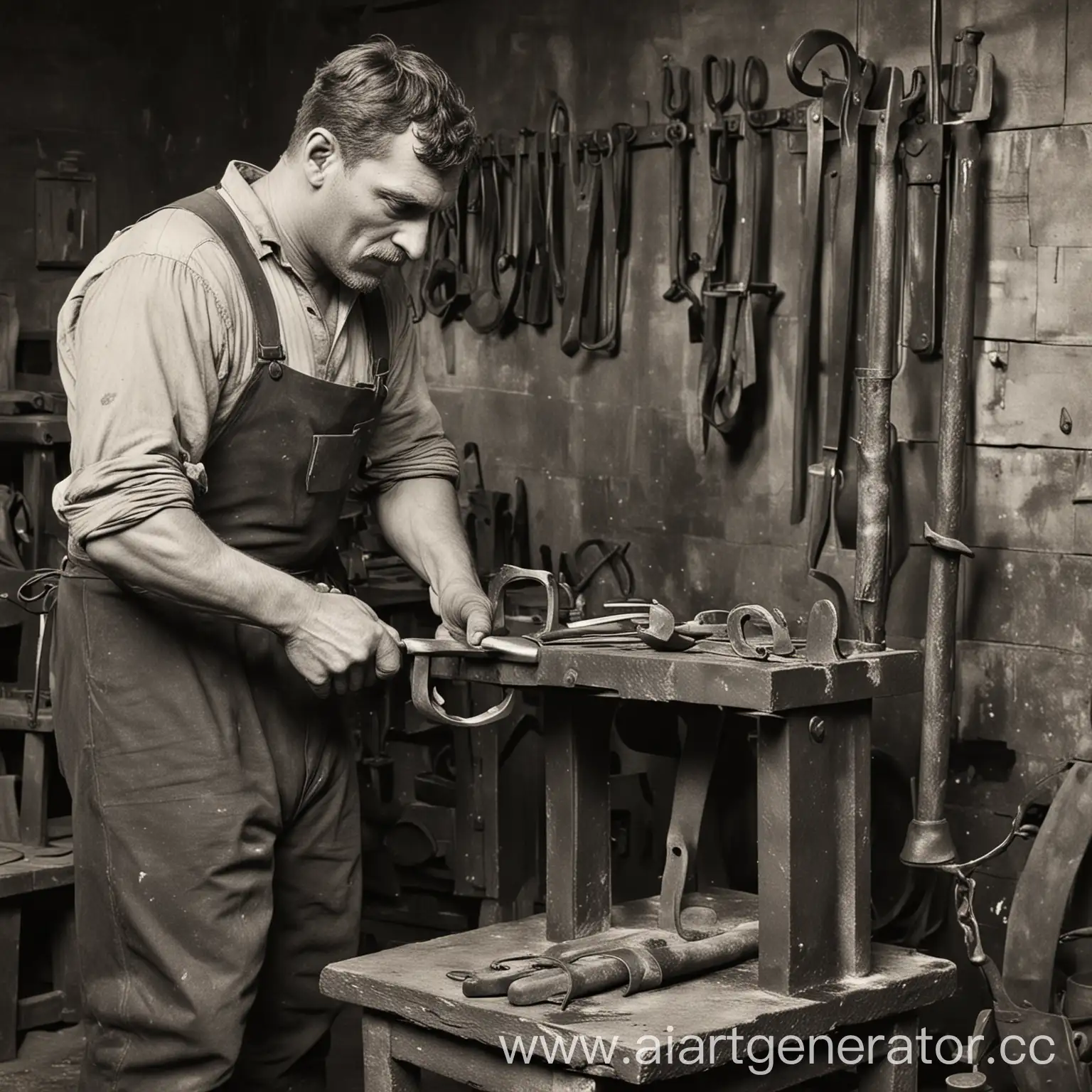 Vintage-German-Blacksmith-in-1948-Crafting-Metal-Works