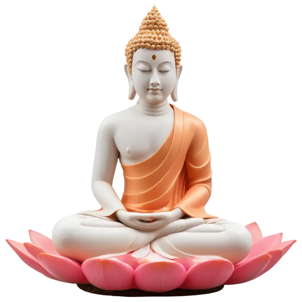 Stunning-White-and-Orange-Buddha-Statue-PNG-on-Pink-Lotus-A-Symbol-of-Peace-and-Serenity