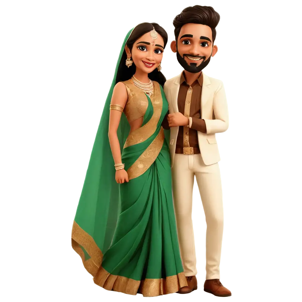 Stunning-South-Indian-Wedding-Couple-Caricature-in-HighQuality-PNG-Format