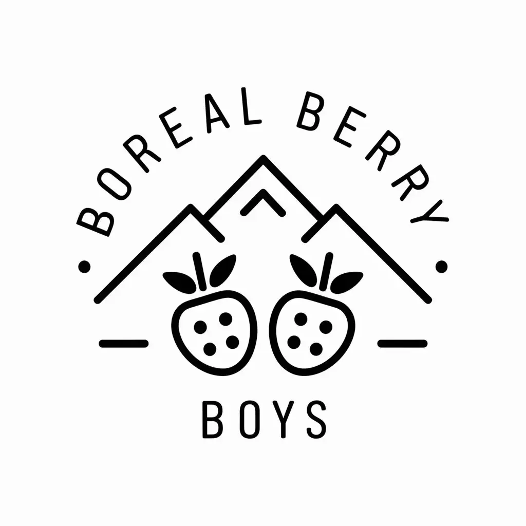 LOGO Design For Boreal Berry Boys Minimalistic Black and White Logo with Berries and Mountain