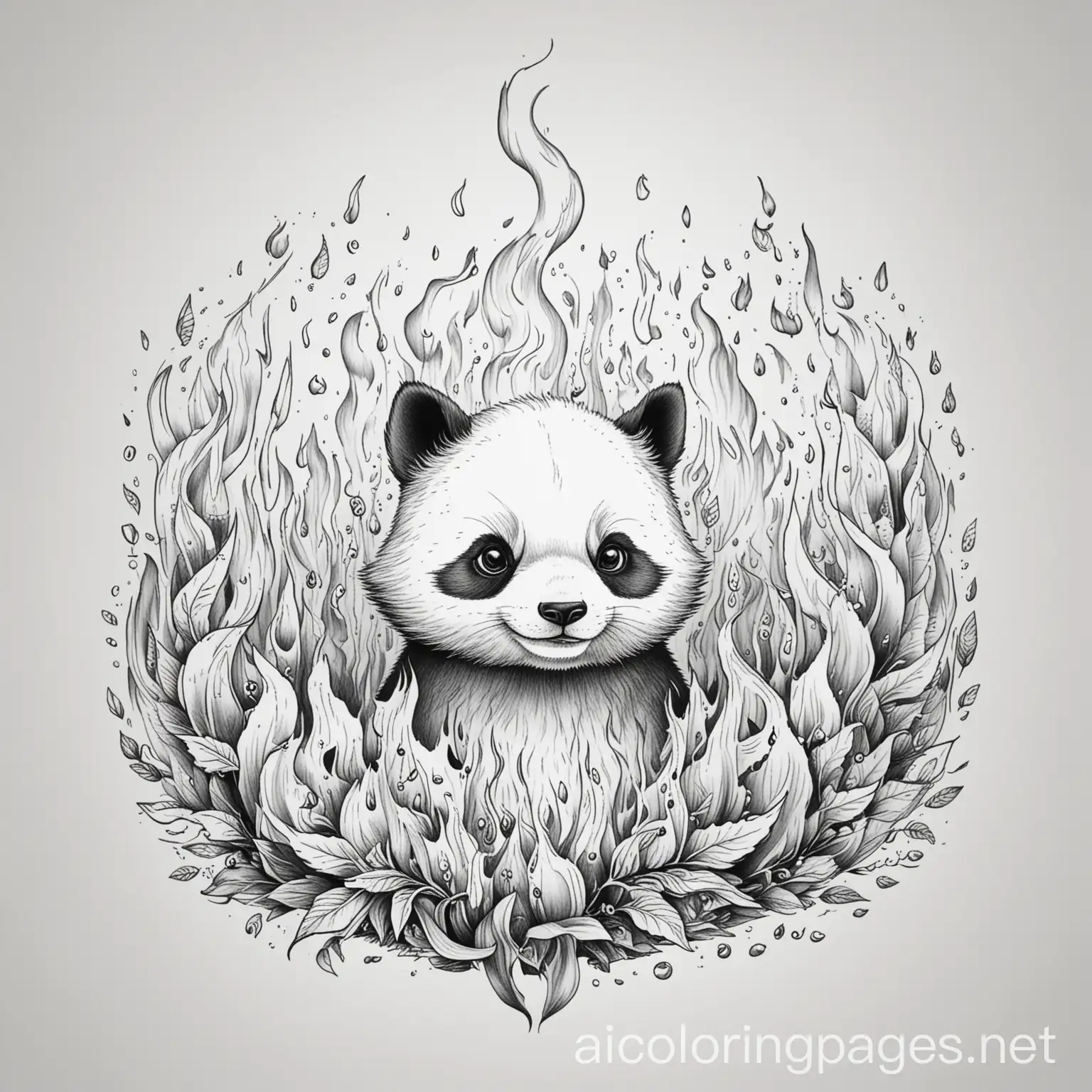 Spiral-Flames-with-Fox-and-Panda-Coloring-Page