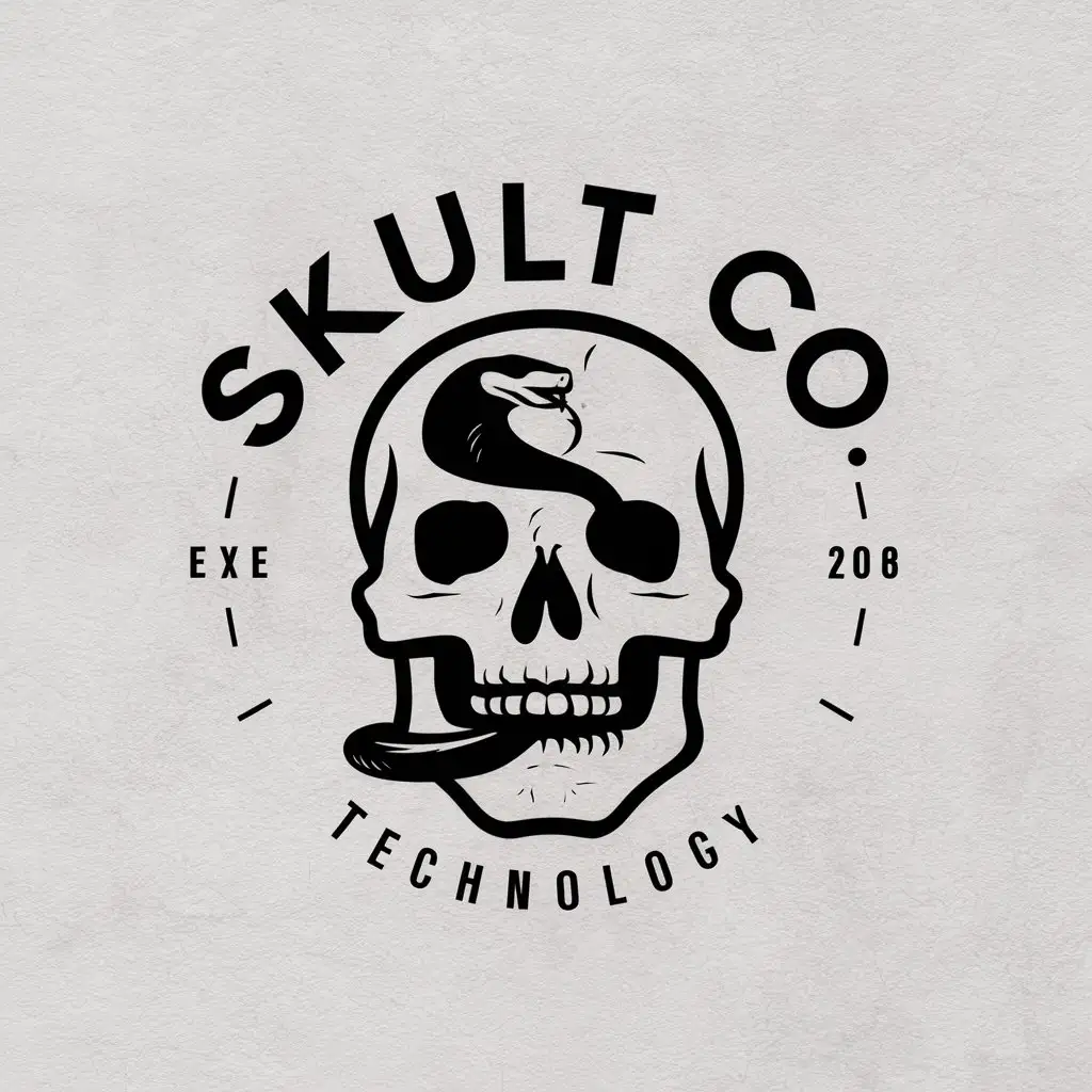 LOGO-Design-for-Skult-Co-Black-White-Skull-with-Snake-Detail