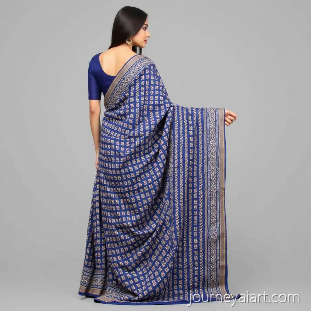 Traditional-Indian-Woman-in-Creative-Blue-Jacquard-Saree-Design