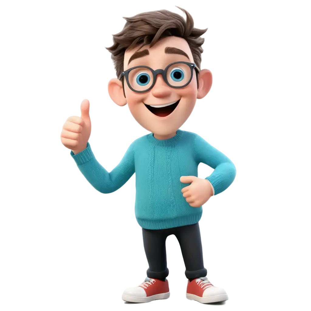 3D-Cartoon-PNG-Image-of-a-Smiling-Boy-with-Blue-Eyes-in-Glasses-and-Turquoise-Sweater