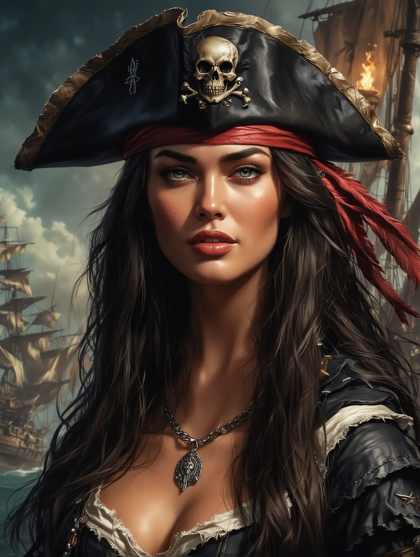 Fantasy-Portrait-Pirate-Captain-with-Skull-Flag-Background