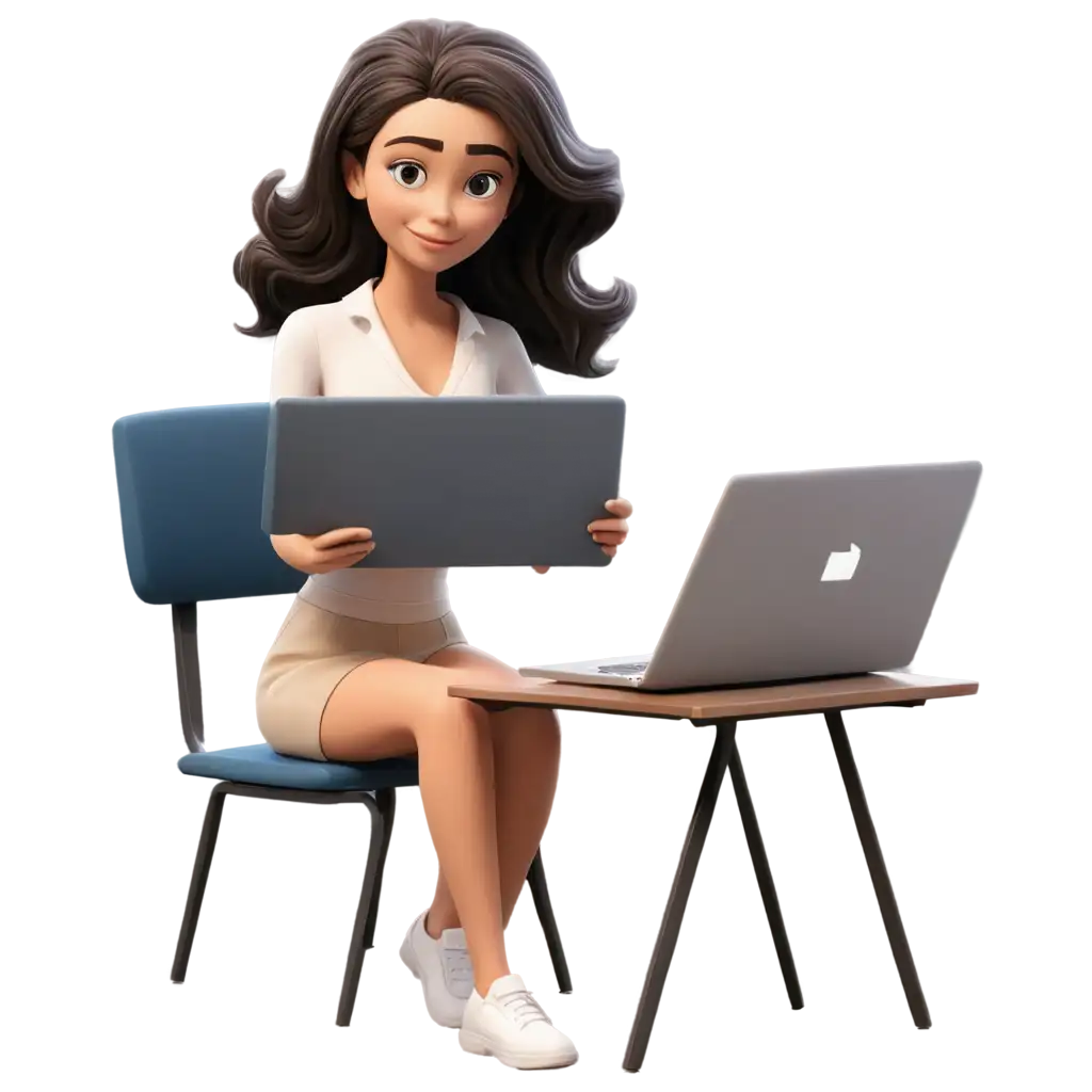 Cartoon-Woman-Studying-Computer-High-Quality-PNG-Image-for-Educational-and-Tech-Visuals