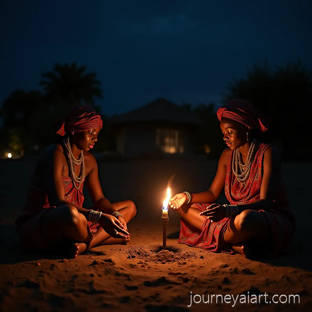 Nighttime-Village-Scene-in-Nigeria-with-People-in-Traditional-Clothing
