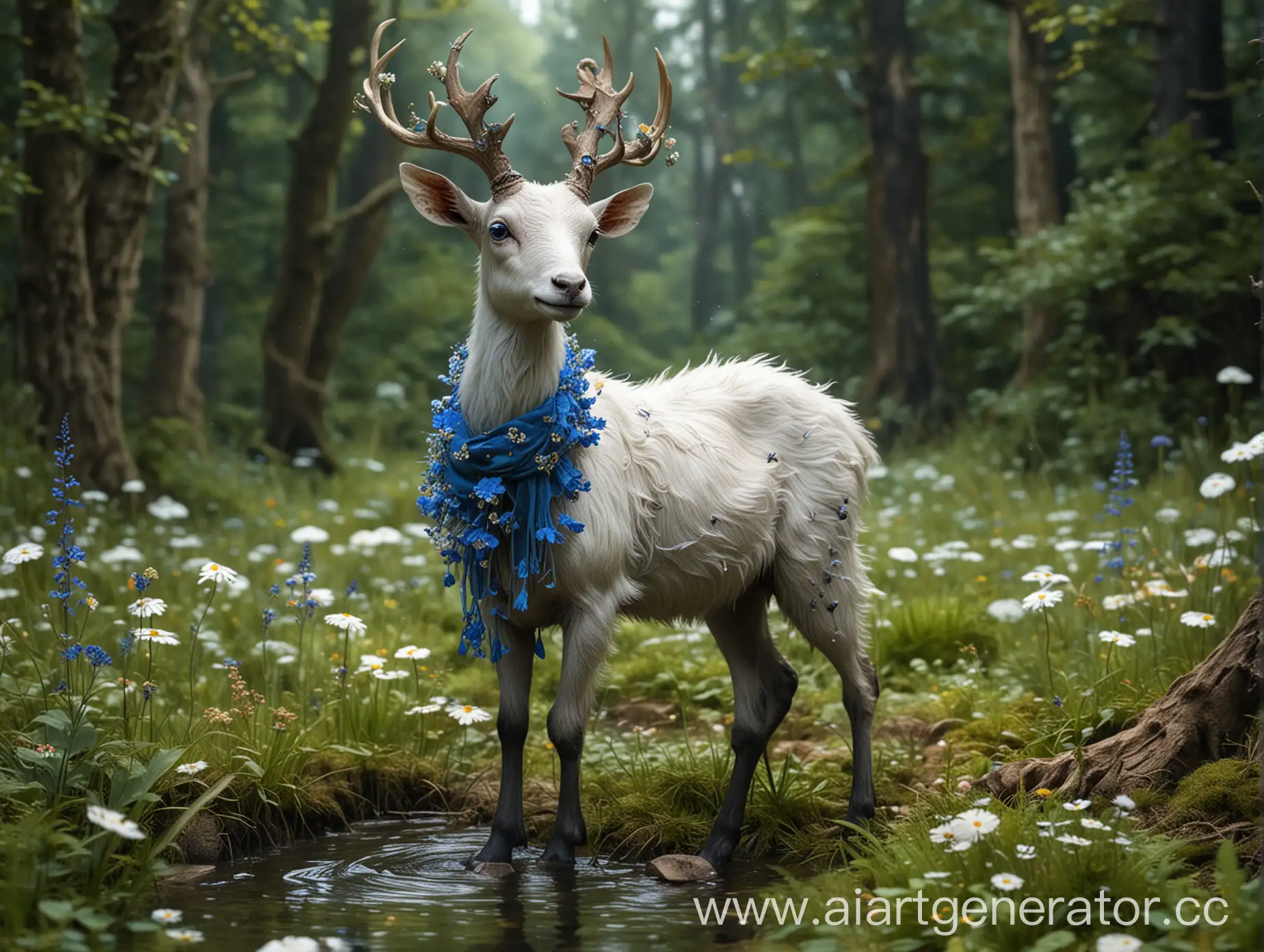 Mythical-Antlered-GoatDeer-Creature-with-Feathery-Wings-and-Floral-Tail